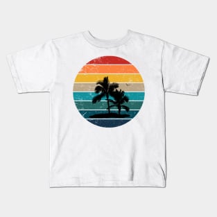 Retro Sunset with Palm Trees and seagull Kids T-Shirt